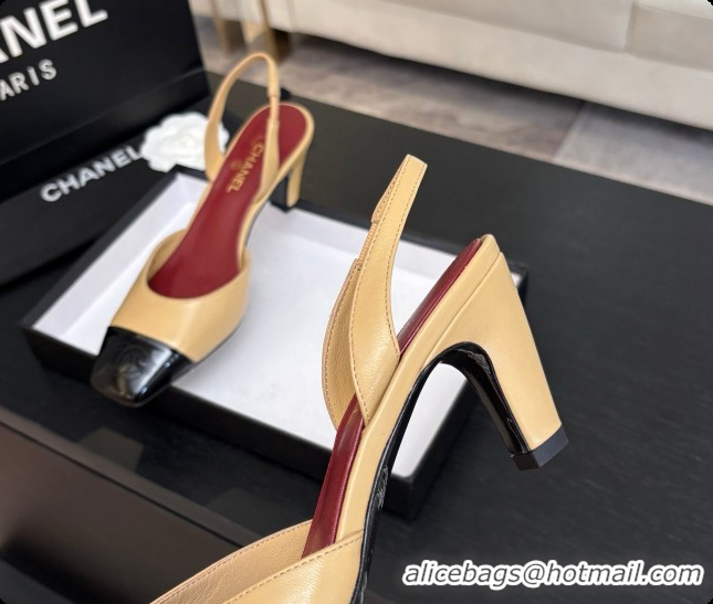 Top Design Chanel Lambskin & Patent Calfskin Slingbacks 7cm Heel G47515 Beige 2026