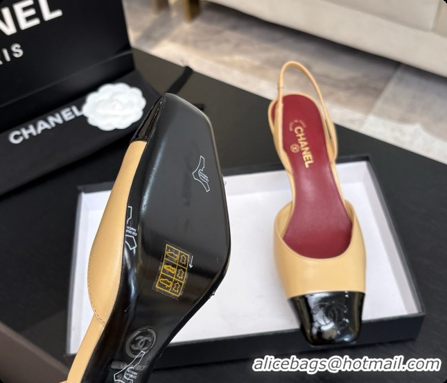 Top Design Chanel Lambskin & Patent Calfskin Slingbacks 7cm Heel G47515 Beige 2026