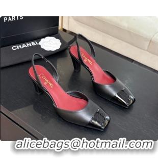 Perfect Chanel Lambskin & Patent Calfskin Slingbacks 7cm Heel G47515 Black 2026
