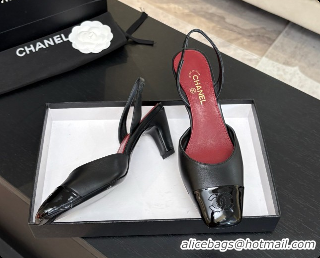 Perfect Chanel Lambskin & Patent Calfskin Slingbacks 7cm Heel G47515 Black 2026