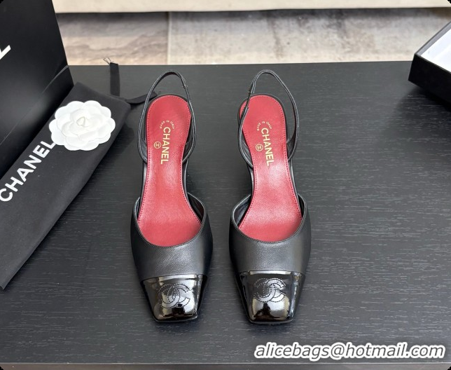 Perfect Chanel Lambskin & Patent Calfskin Slingbacks 7cm Heel G47515 Black 2026