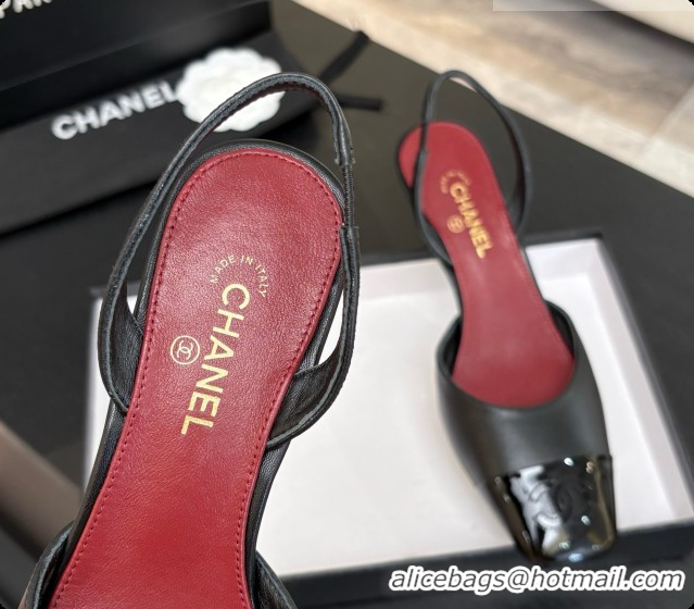 Perfect Chanel Lambskin & Patent Calfskin Slingbacks 7cm Heel G47515 Black 2026