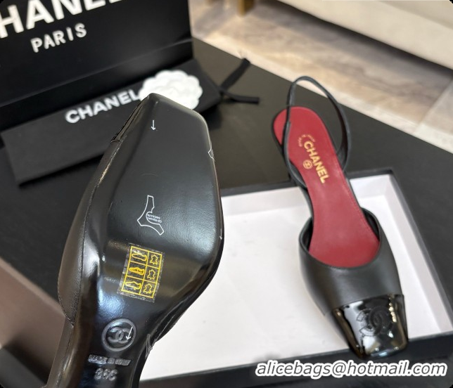 Perfect Chanel Lambskin & Patent Calfskin Slingbacks 7cm Heel G47515 Black 2026