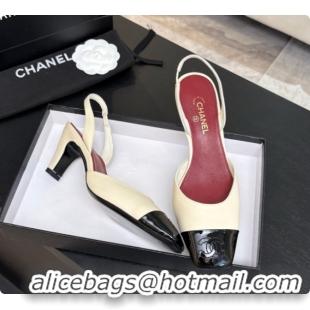 Low Cost Chanel Lambskin & Patent Calfskin Slingbacks 7cm Heel G47515 Light Beige 2026