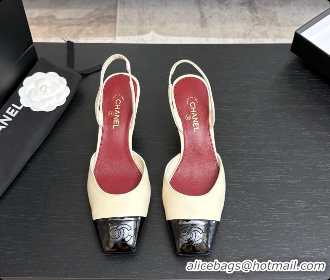 Low Cost Chanel Lambskin & Patent Calfskin Slingbacks 7cm Heel G47515 Light Beige 2026