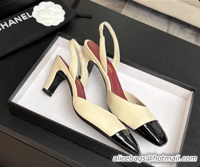 Low Cost Chanel Lambskin & Patent Calfskin Slingbacks 7cm Heel G47515 Light Beige 2026