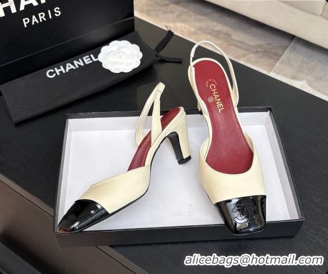 Low Cost Chanel Lambskin & Patent Calfskin Slingbacks 7cm Heel G47515 Light Beige 2026