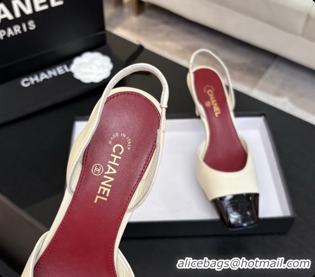 Low Cost Chanel Lambskin & Patent Calfskin Slingbacks 7cm Heel G47515 Light Beige 2026