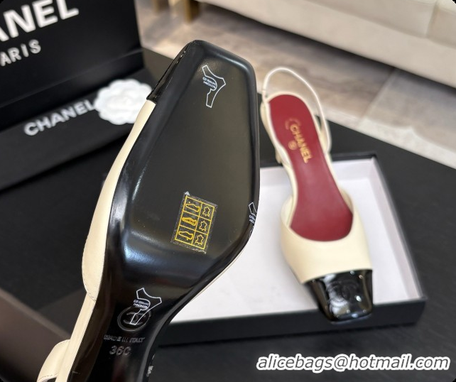 Low Cost Chanel Lambskin & Patent Calfskin Slingbacks 7cm Heel G47515 Light Beige 2026