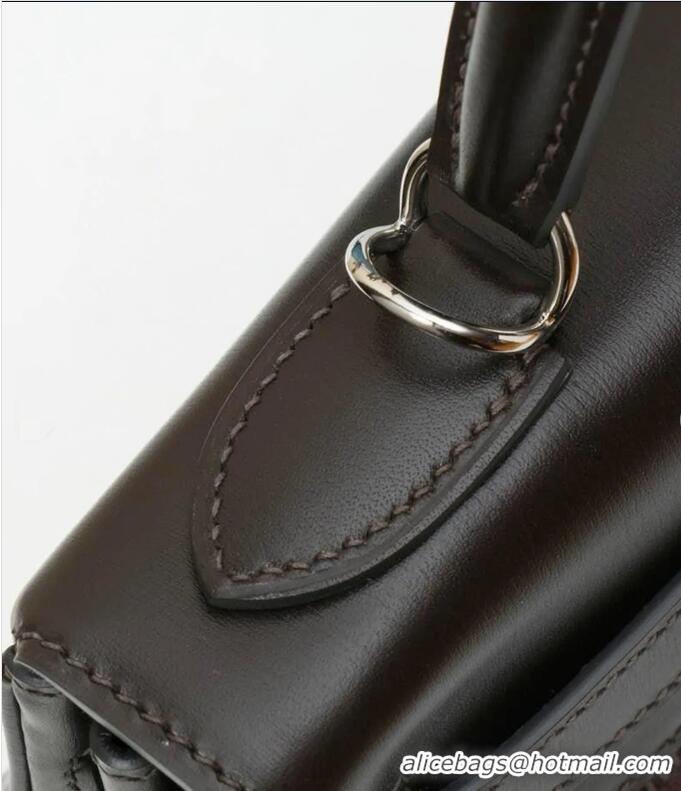 Grade Quality Hermes Kelly Lakis Handbag 32cm Calf Leather/Canvas H5986 Dark Brown/Silver