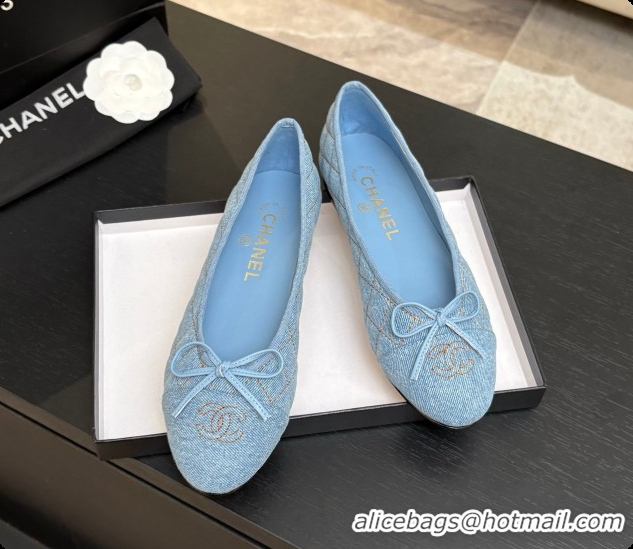 Low Cost Chanel Quilted Denim Ballet Flats Ballerinas G26250 Blue 01 2026