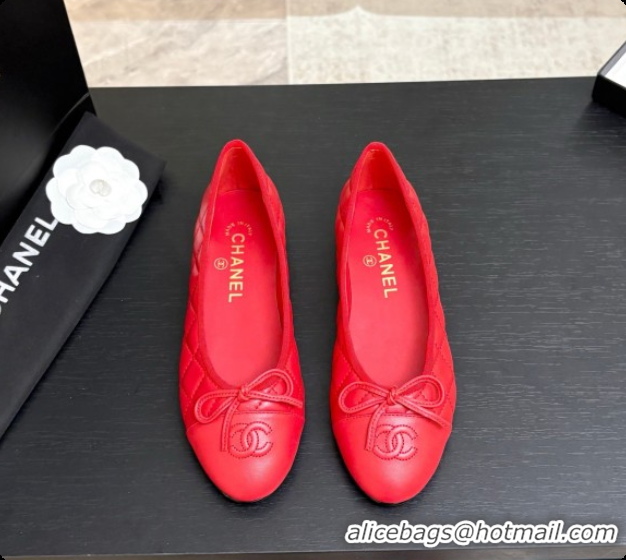 Sumptuous Chanel Quilted Lambskin Ballet Flats Ballerinas G26250 Red 2026