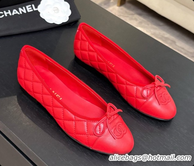 Sumptuous Chanel Quilted Lambskin Ballet Flats Ballerinas G26250 Red 2026