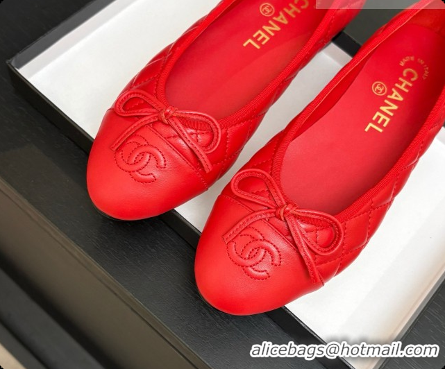 Sumptuous Chanel Quilted Lambskin Ballet Flats Ballerinas G26250 Red 2026