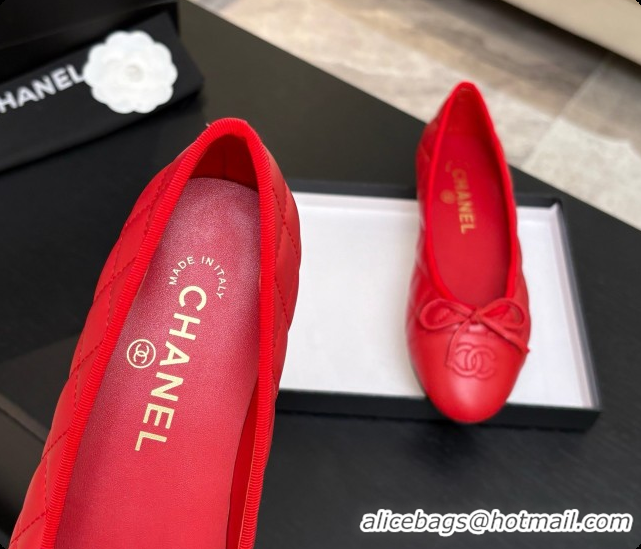 Sumptuous Chanel Quilted Lambskin Ballet Flats Ballerinas G26250 Red 2026
