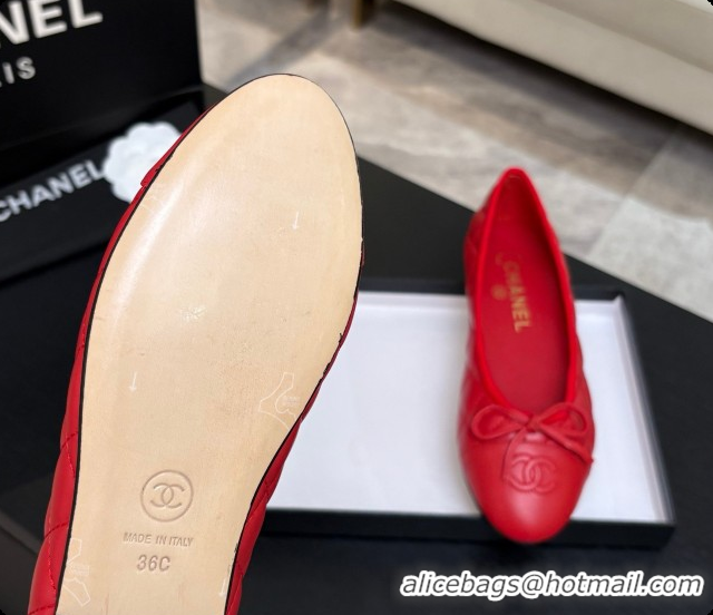Sumptuous Chanel Quilted Lambskin Ballet Flats Ballerinas G26250 Red 2026
