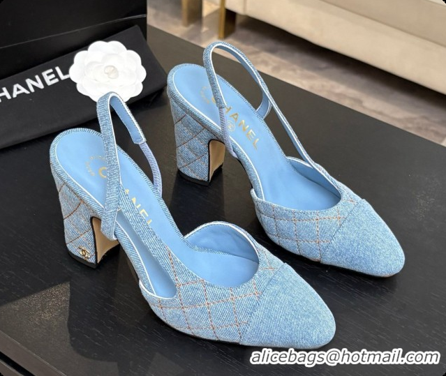 Buy Luxury Chanel Denim Slingbacks 9cm Heel G46859 Blue 01 2026