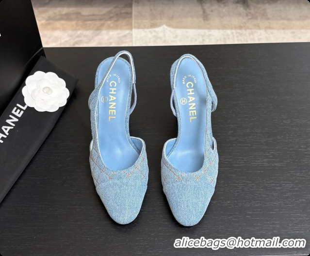Buy Luxury Chanel Denim Slingbacks 9cm Heel G46859 Blue 01 2026
