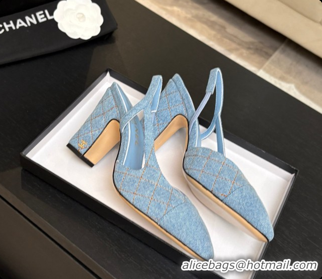 Buy Luxury Chanel Denim Slingbacks 9cm Heel G46859 Blue 01 2026