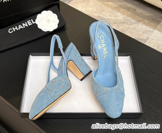 Buy Luxury Chanel Denim Slingbacks 9cm Heel G46859 Blue 01 2026
