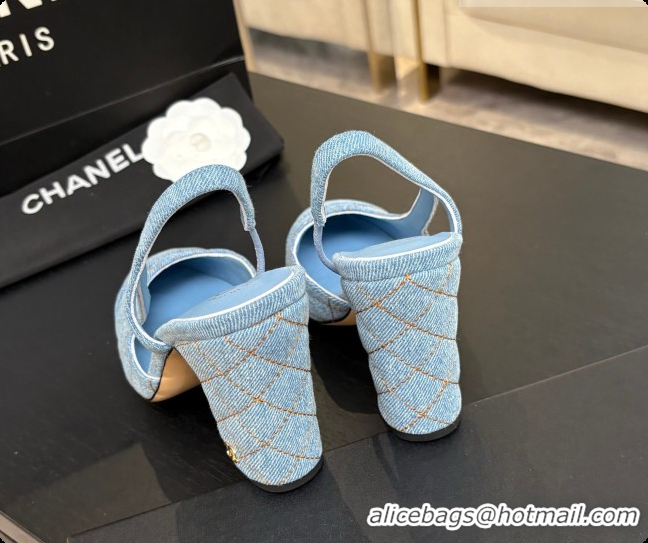 Buy Luxury Chanel Denim Slingbacks 9cm Heel G46859 Blue 01 2026