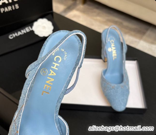 Buy Luxury Chanel Denim Slingbacks 9cm Heel G46859 Blue 01 2026