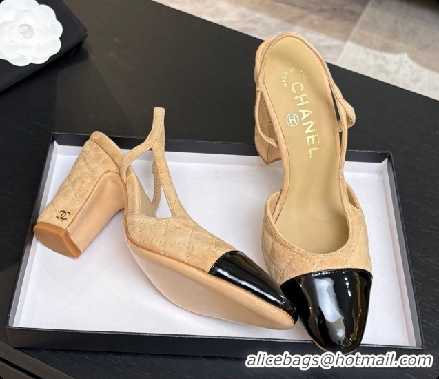 Best Product Chanel Suede & Patent Calfskin Slingbacks 9cm Heel G46859 Beige 2026