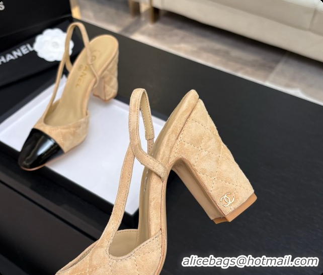 Best Product Chanel Suede & Patent Calfskin Slingbacks 9cm Heel G46859 Beige 2026