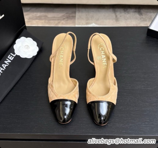 Best Product Chanel Suede & Patent Calfskin Slingbacks 9cm Heel G46859 Beige 2026
