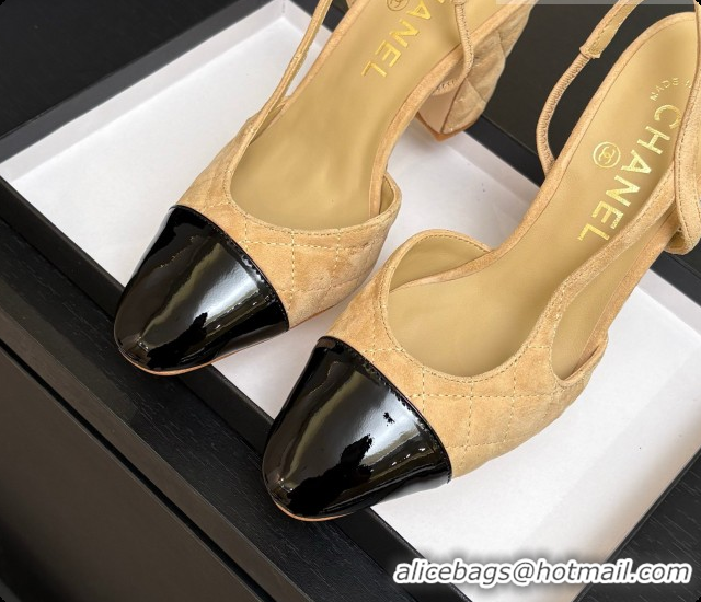 Best Product Chanel Suede & Patent Calfskin Slingbacks 9cm Heel G46859 Beige 2026