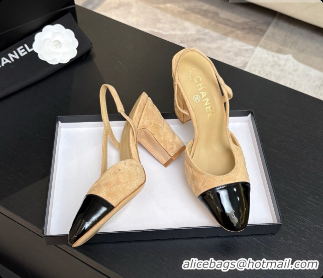 Best Product Chanel Suede & Patent Calfskin Slingbacks 9cm Heel G46859 Beige 2026