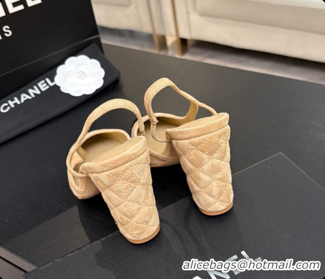 Best Product Chanel Suede & Patent Calfskin Slingbacks 9cm Heel G46859 Beige 2026