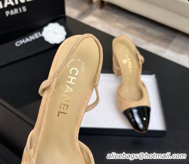 Best Product Chanel Suede & Patent Calfskin Slingbacks 9cm Heel G46859 Beige 2026