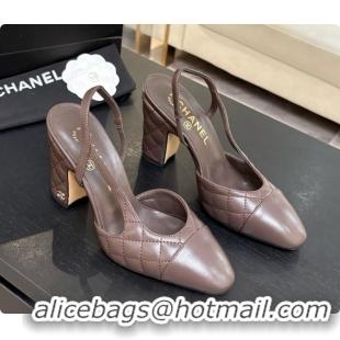 Best Price Chanel Quilted Lambskin Slingbacks 9cm Heel G46859 Dark Brown 2026
