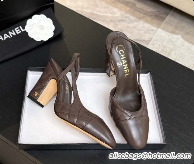 Best Price Chanel Quilted Lambskin Slingbacks 9cm Heel G46859 Dark Brown 2026