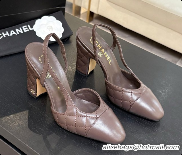 Best Price Chanel Quilted Lambskin Slingbacks 9cm Heel G46859 Dark Brown 2026