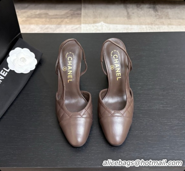 Best Price Chanel Quilted Lambskin Slingbacks 9cm Heel G46859 Dark Brown 2026