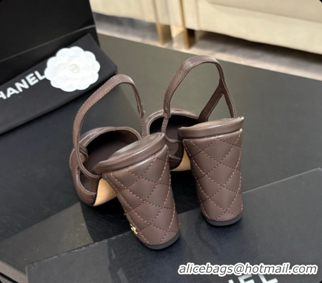 Best Price Chanel Quilted Lambskin Slingbacks 9cm Heel G46859 Dark Brown 2026