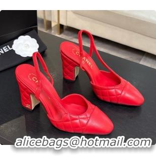 Best Grade Chanel Quilted Lambskin Slingbacks 9cm Heel G46859 Red 2026