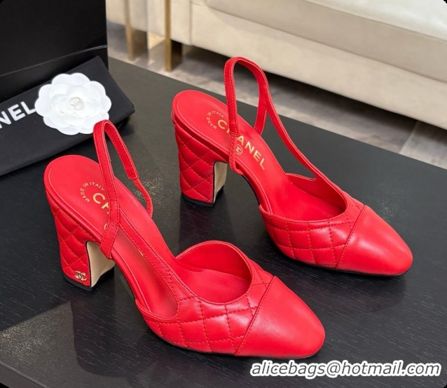 Best Grade Chanel Quilted Lambskin Slingbacks 9cm Heel G46859 Red 2026