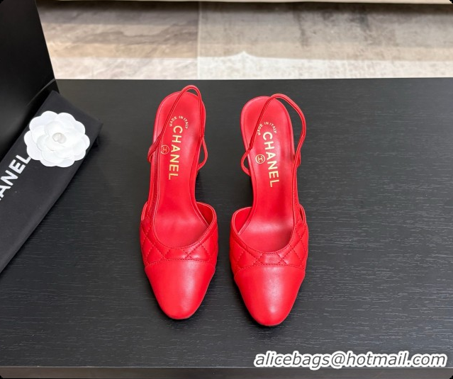 Best Grade Chanel Quilted Lambskin Slingbacks 9cm Heel G46859 Red 2026