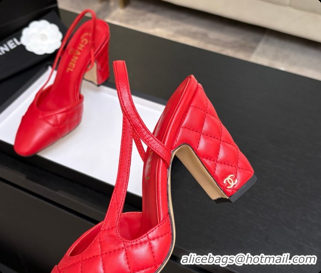 Best Grade Chanel Quilted Lambskin Slingbacks 9cm Heel G46859 Red 2026