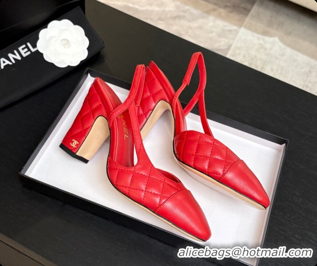 Best Grade Chanel Quilted Lambskin Slingbacks 9cm Heel G46859 Red 2026