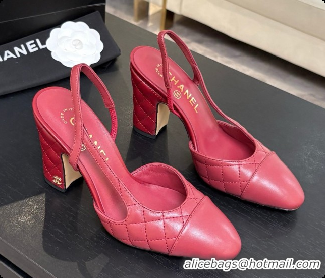 Grade Quality Chanel Quilted Lambskin Slingbacks 9cm Heel G46859 Burgundy 2026