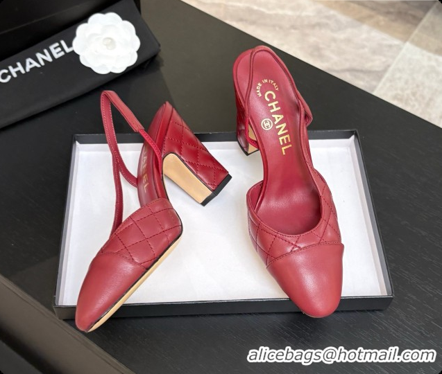 Grade Quality Chanel Quilted Lambskin Slingbacks 9cm Heel G46859 Burgundy 2026