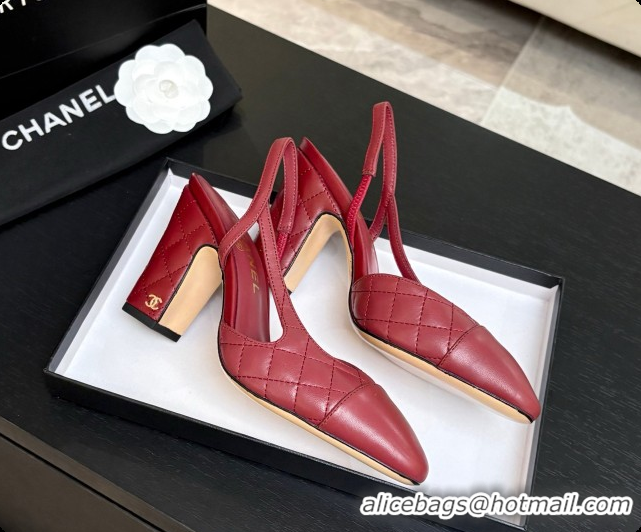 Grade Quality Chanel Quilted Lambskin Slingbacks 9cm Heel G46859 Burgundy 2026
