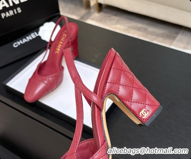 Grade Quality Chanel Quilted Lambskin Slingbacks 9cm Heel G46859 Burgundy 2026