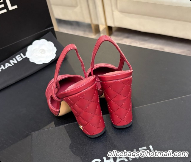 Grade Quality Chanel Quilted Lambskin Slingbacks 9cm Heel G46859 Burgundy 2026