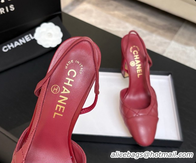 Grade Quality Chanel Quilted Lambskin Slingbacks 9cm Heel G46859 Burgundy 2026