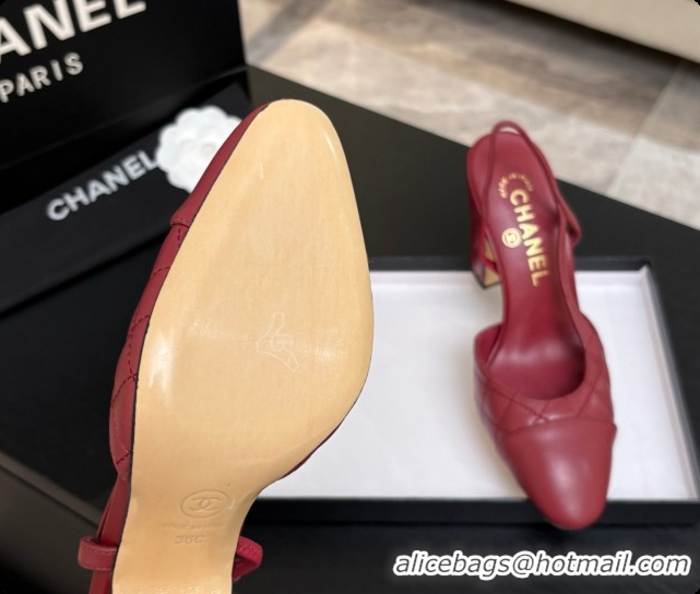 Grade Quality Chanel Quilted Lambskin Slingbacks 9cm Heel G46859 Burgundy 2026